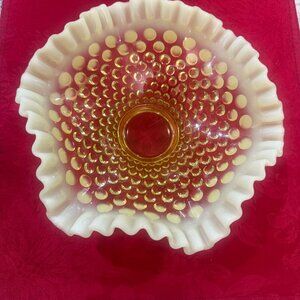 Fenton Canary Yellow Vaseline Glass Candy Dish with Ruffled Custard Rim